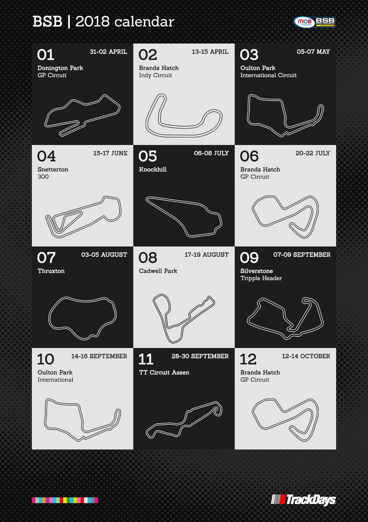 British Superbike Championship 2018 Calendar Infographic Track Days